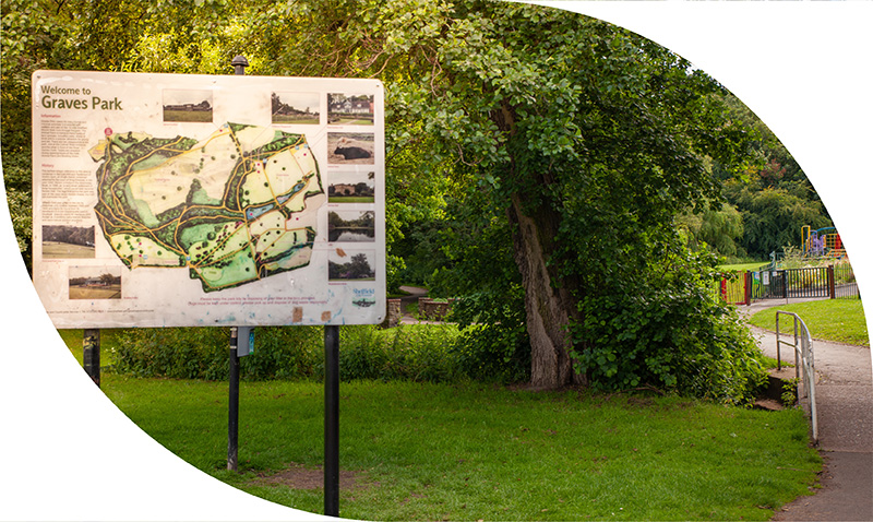 Sign showing a plan of Graves Park