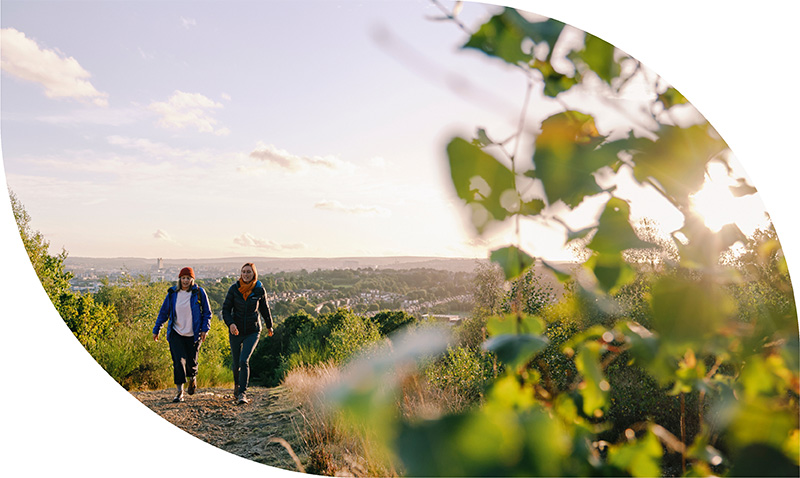 2 people walking on the Pedlar Walk